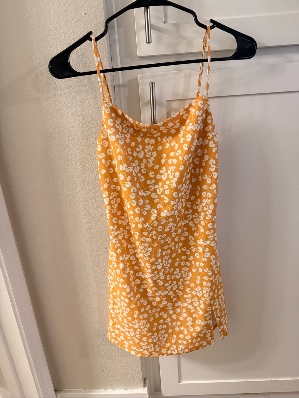Yellow Floral Mini Slip Dress with Spaghetti Straps